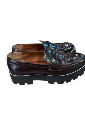 Franco Sarto Size 8 Women’s Balin Lug Sole Penny Loafers Brown Crinkle Patent